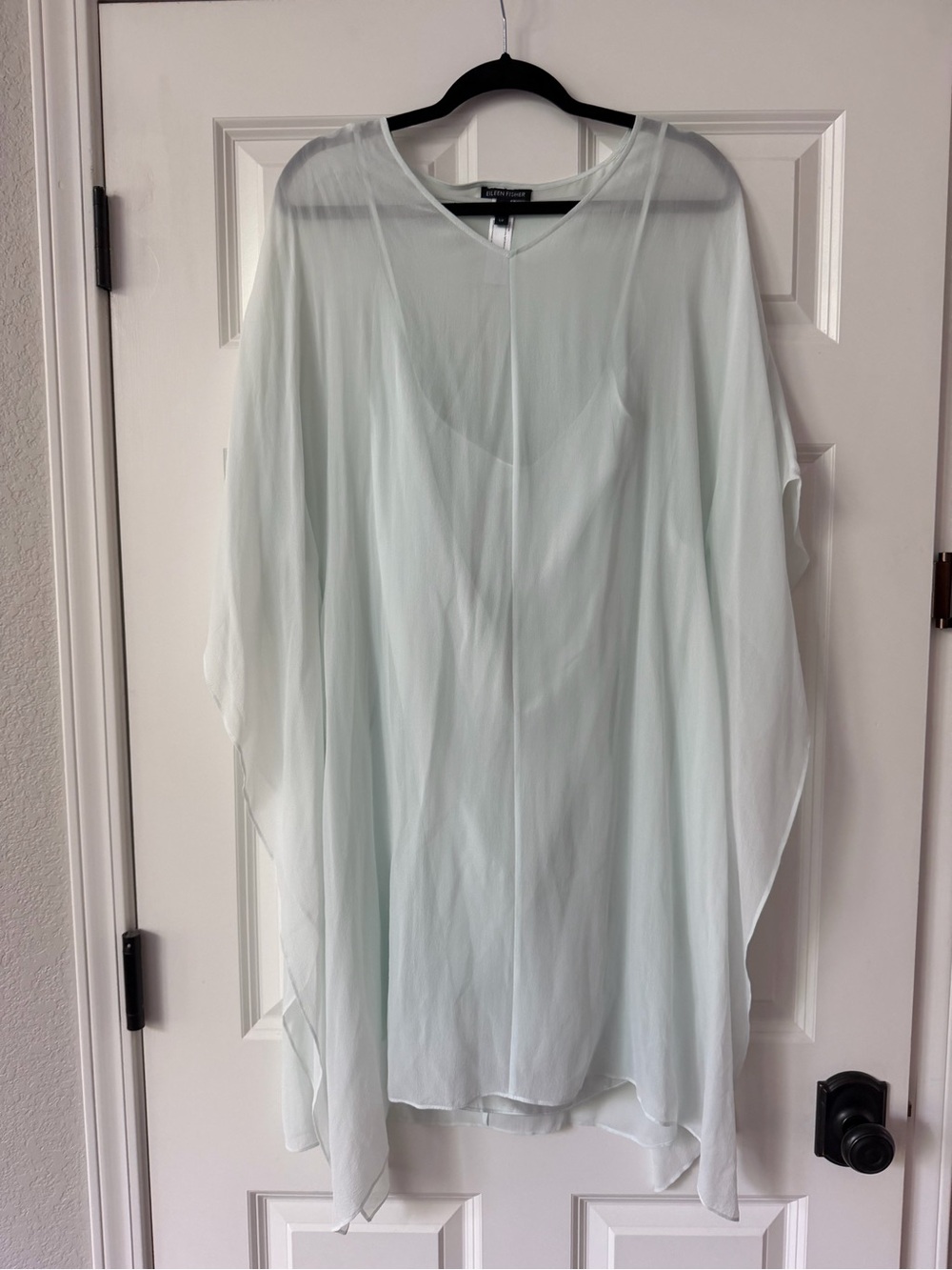Eileen Fisher Women's Sheer V-Neck Kaftan Top Tunic in Mint with Matching Slip